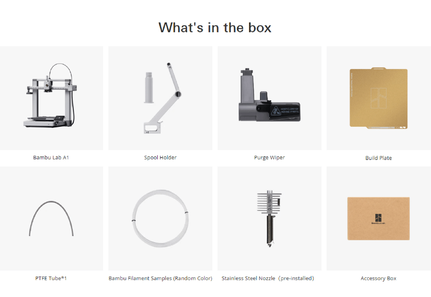 Bambu A1 3D Printer packaging list
